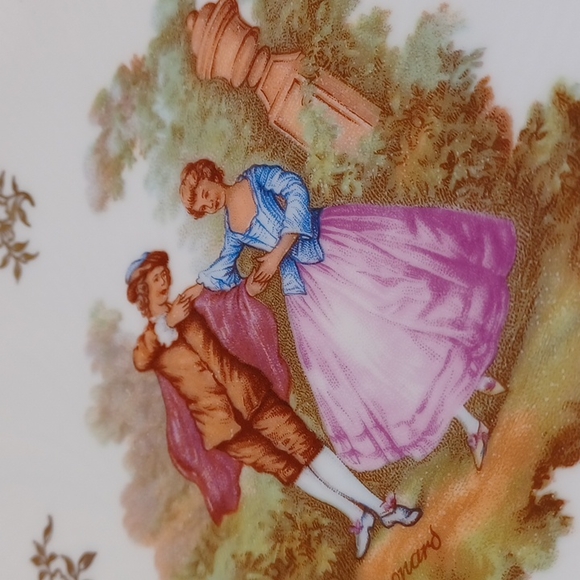 Limoges France antique mid century plate platter gold man woman courting - Picture 9 of 16